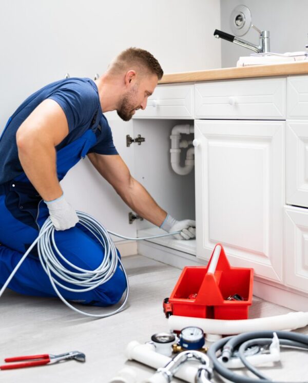 Male,Plumber,Cleaning,Clogged,Sink,Pipe,In,Kitchen